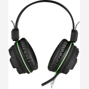 NOD G-HDS-002 Gaming headset με ελαστικό μικρόφωνο, σε μαύρο rubber χρώμα και πράσινο LED φωτισμό