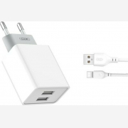 XO wall charger L65 2x USB 2,4A white + USB-C cable