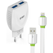 EMY MY-220 ,USB fast travel charger, ,5V 2.4A, Universal , 2xUSB, with cable iPhone 5/6/7  - 14445