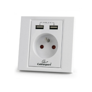 GEMBIRD AC wall socket with 2 port USB charger white - Πρίζα τοίχου χωνευτή Schuko