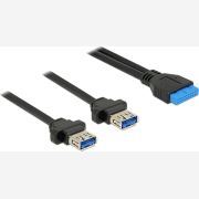 Delock Cable USB 3.0 Pin Header Female 2mm 19 pin > 2xUSB 3.0 Type-A female panel-mount 80 cm |85244