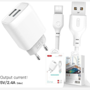 XO wall charger L57 2x USB 2,4A white + USB-C cable
