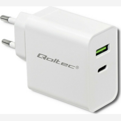 Qoltec Φορτιστής Χωρίς Καλώδιο με Θύρα USB-A και Θύρα USB-C 65W Power Delivery Λευκός (51718)
